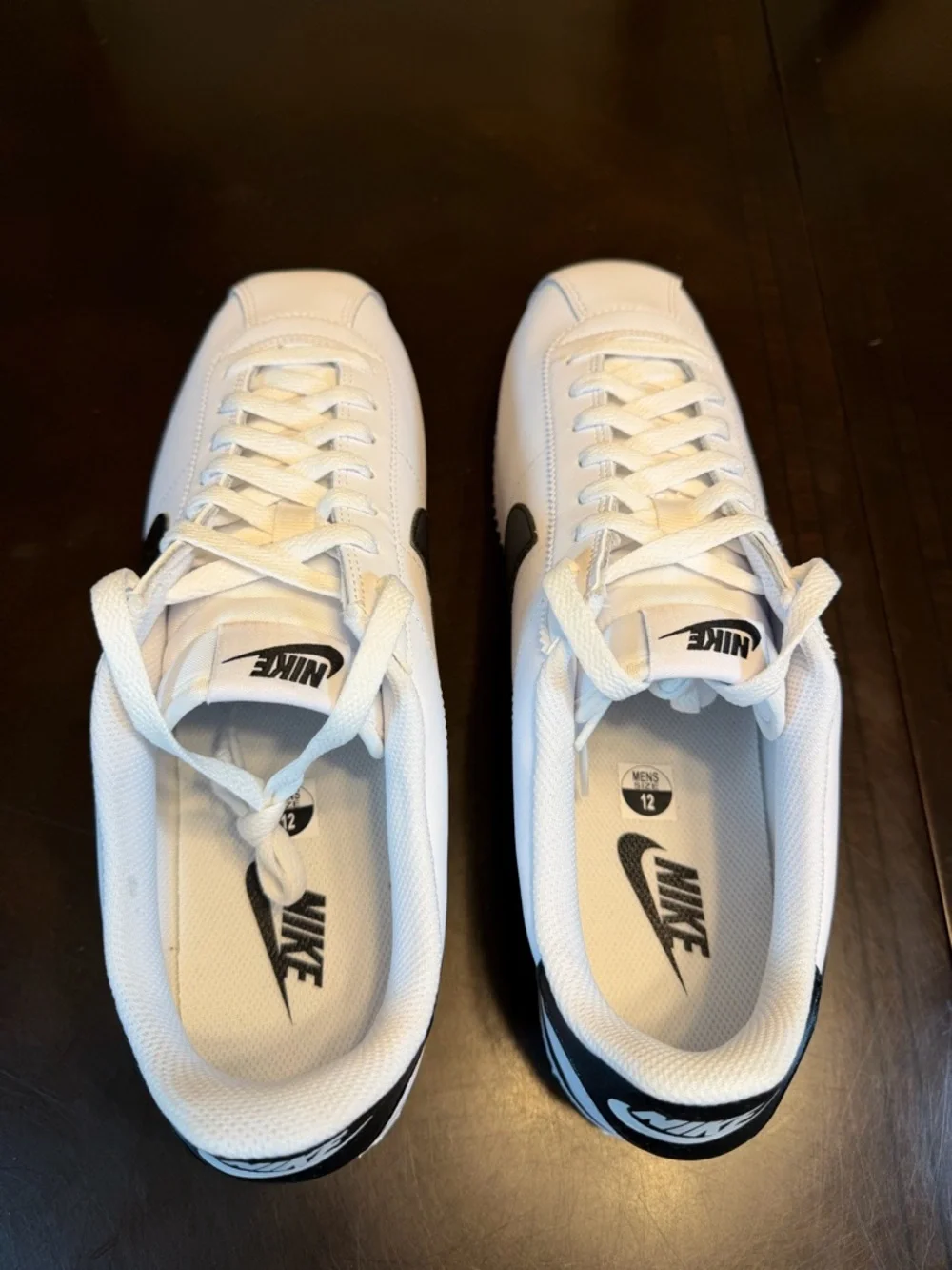 New Nike Cortez Leather White Black Sneaker Shoes Size US 12